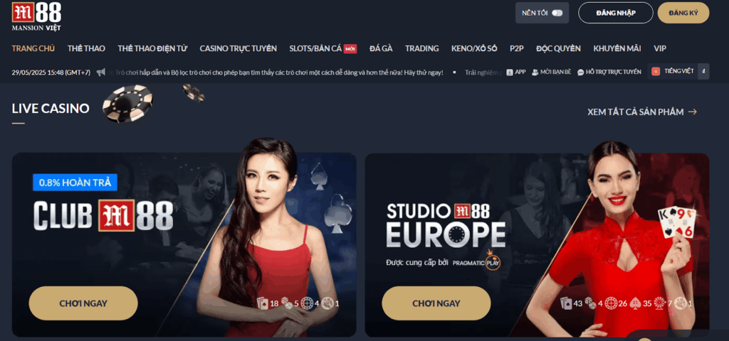 Trải nghiệm Casino trực tuyến cùng nhà cái M88

